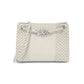 Brighton handbag in cream woven leather with silver-tone knot hardware and braided shoulder strap on a white background