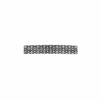 Brighton silver-plated hair barrette with crystal-accented diamond lattice pattern on a white background