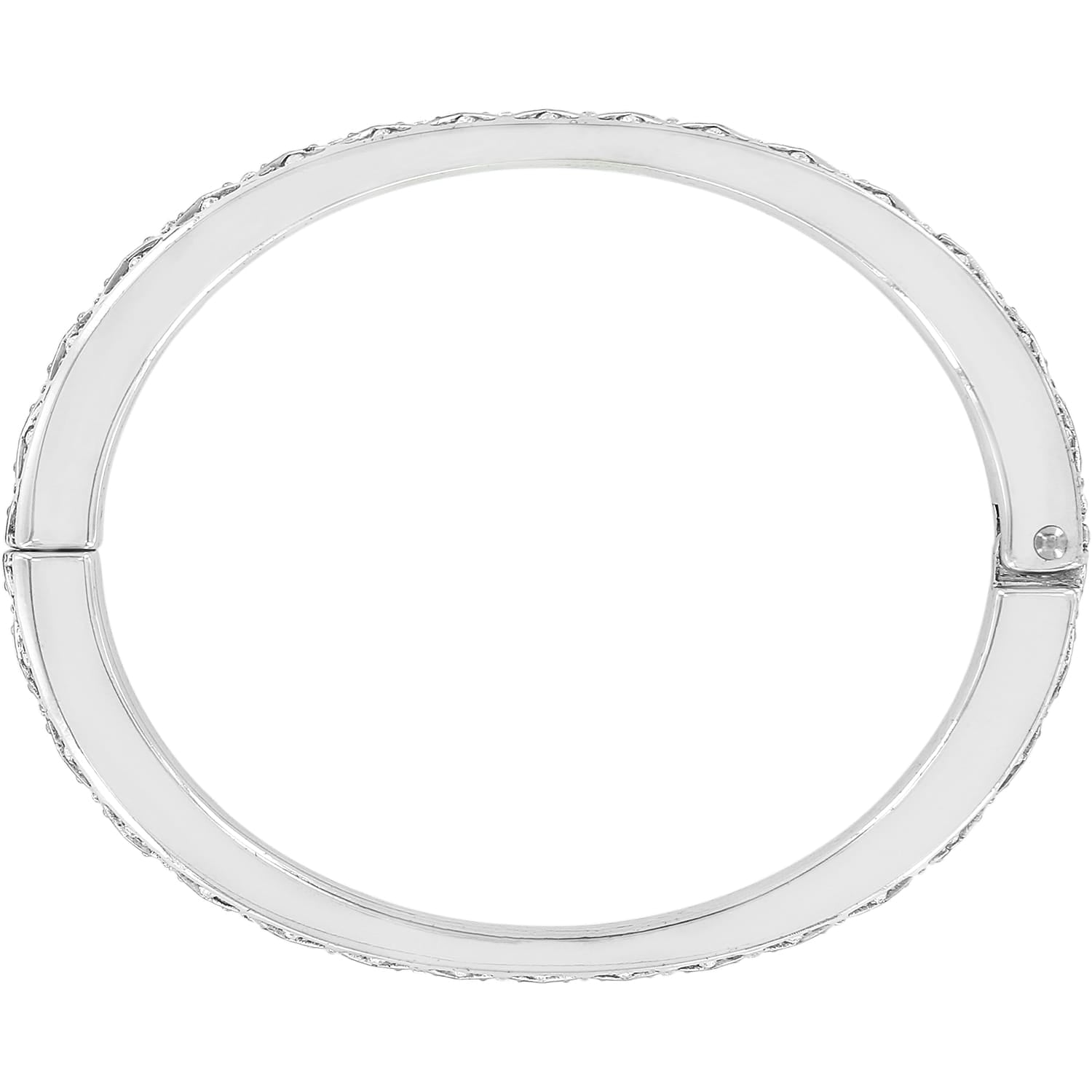 Brighton bangle bracelet shown from above with silver-plated finish and crystal-accented edges on a white background