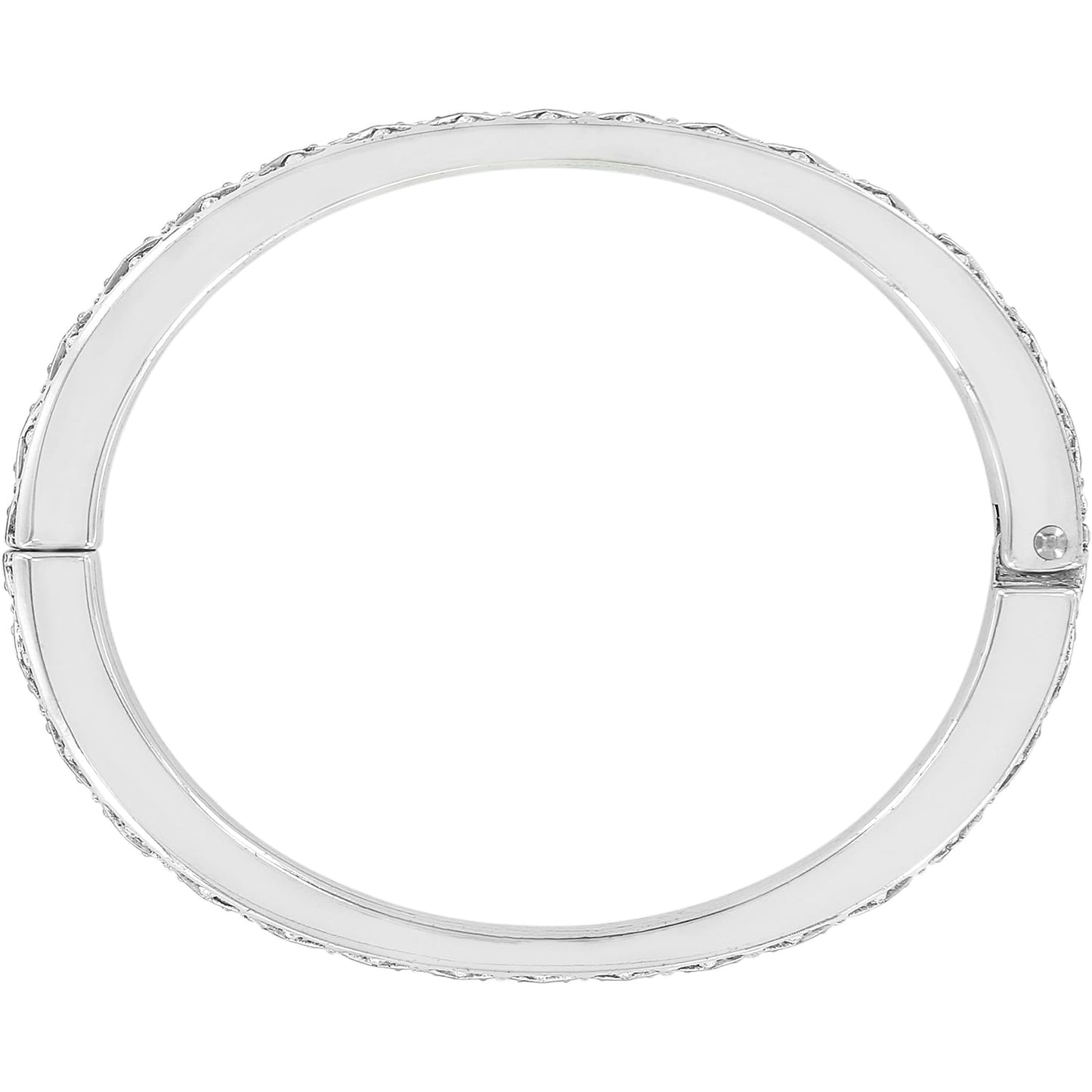 Brighton bangle bracelet shown from above with silver-plated finish and crystal-accented edges on a white background