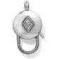 Brighton silver-plated clip charm holder with diamond-shaped crystal pave motif and ribbed clasp on a white background