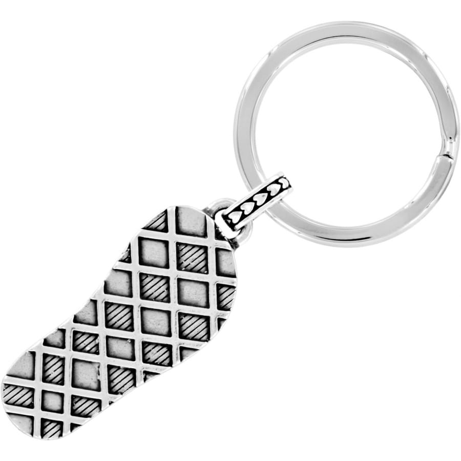 Brighton flip-flop sandal keychain with silver-plated diamond lattice pattern and split ring on a white background