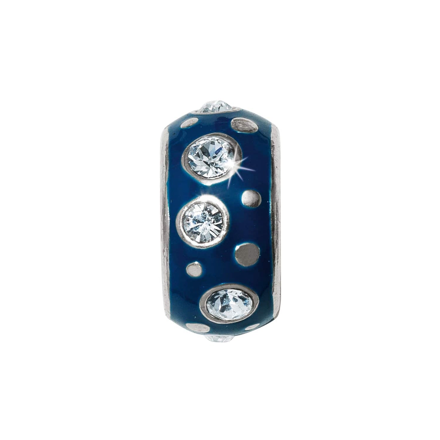 Brighton charm bead with blue enamel, crystal accents, and silver-plated dot details on a white background