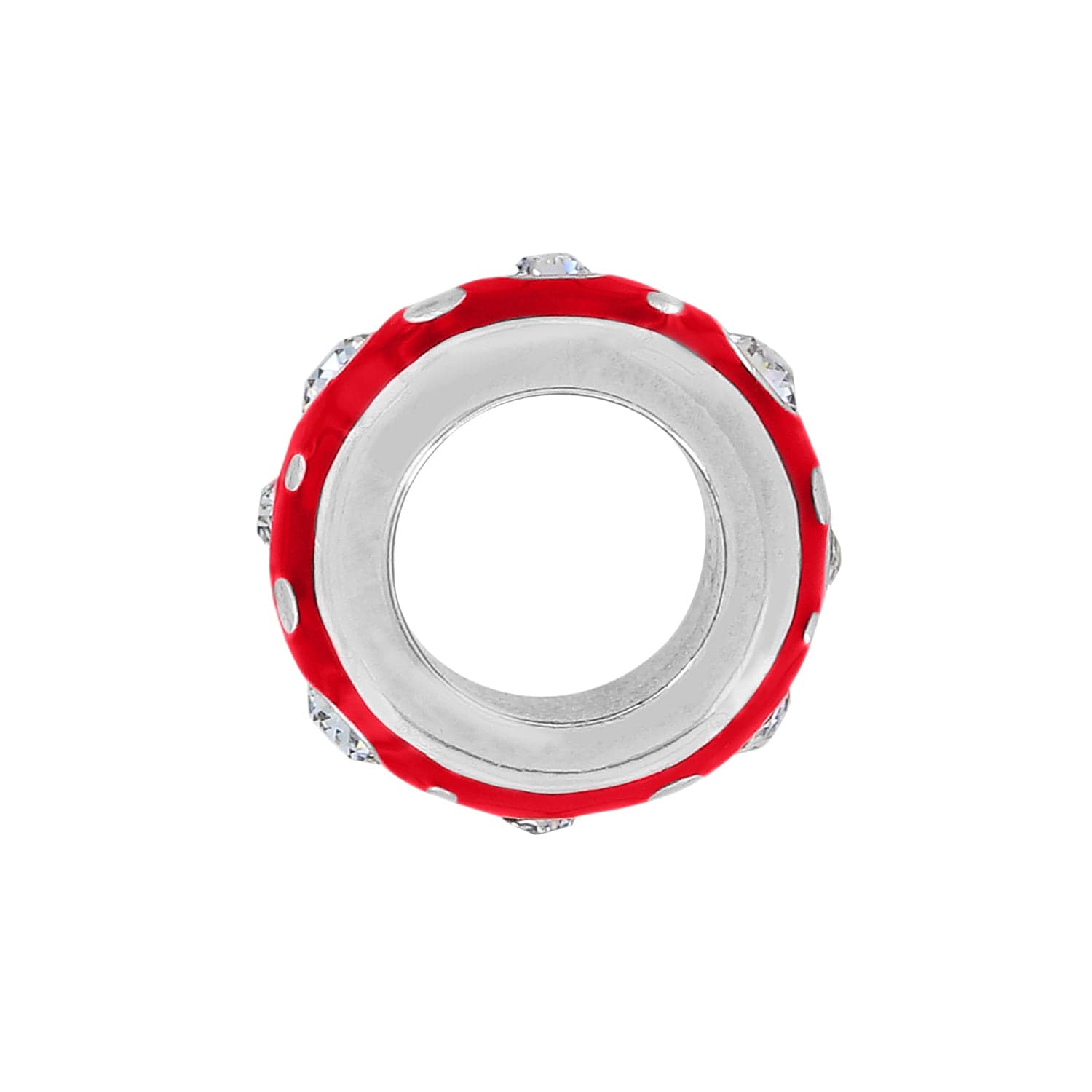 Brighton spacer charm shown from the side with red enamel band and silver-plated crystal accents on a white background