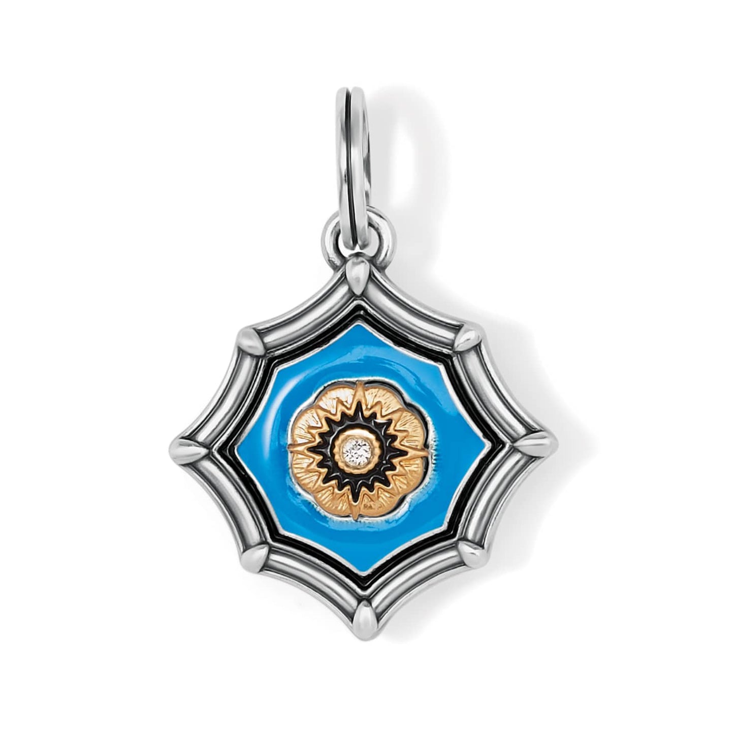 Brighton star-shaped charm pendant with blue enamel, gold-tone center medallion, and crystal accent on a white background