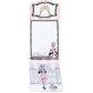 Brighton notepad with pink stripes, champagne toast illustration, and elegant lady in pink dress on a white background