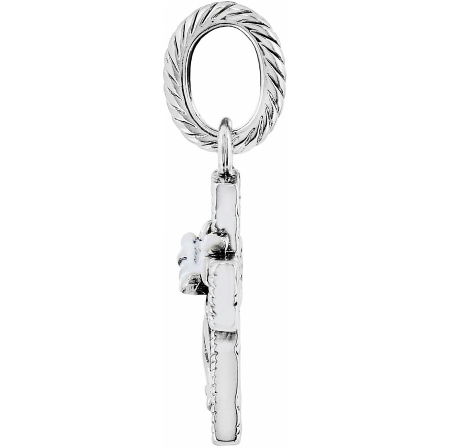 Brighton pendant shown from the side with silver-plated rope-textured oval bail and cross drop on a white background