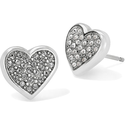 Brighton heart stud earrings with silver-plated finish and pavé crystal accents on a white background