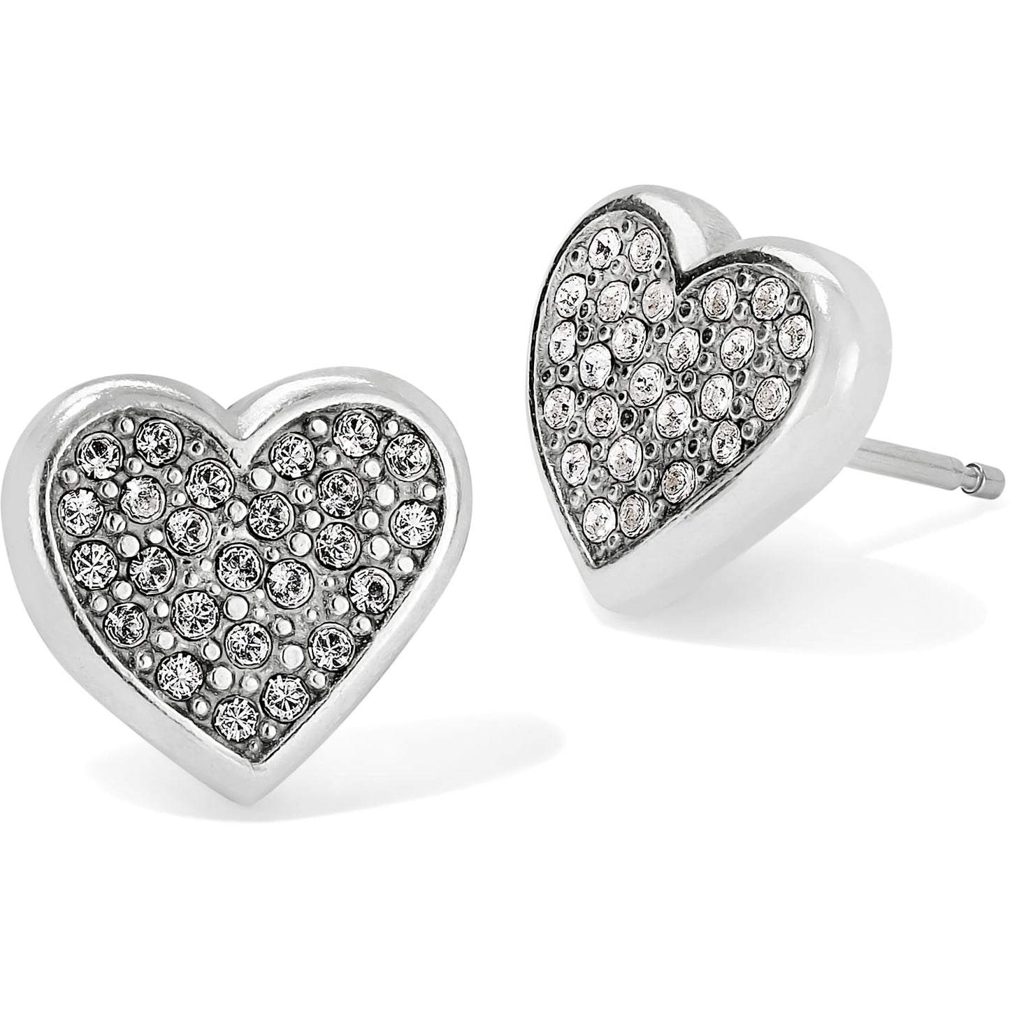 Brighton heart stud earrings with silver-plated finish and pavé crystal accents on a white background