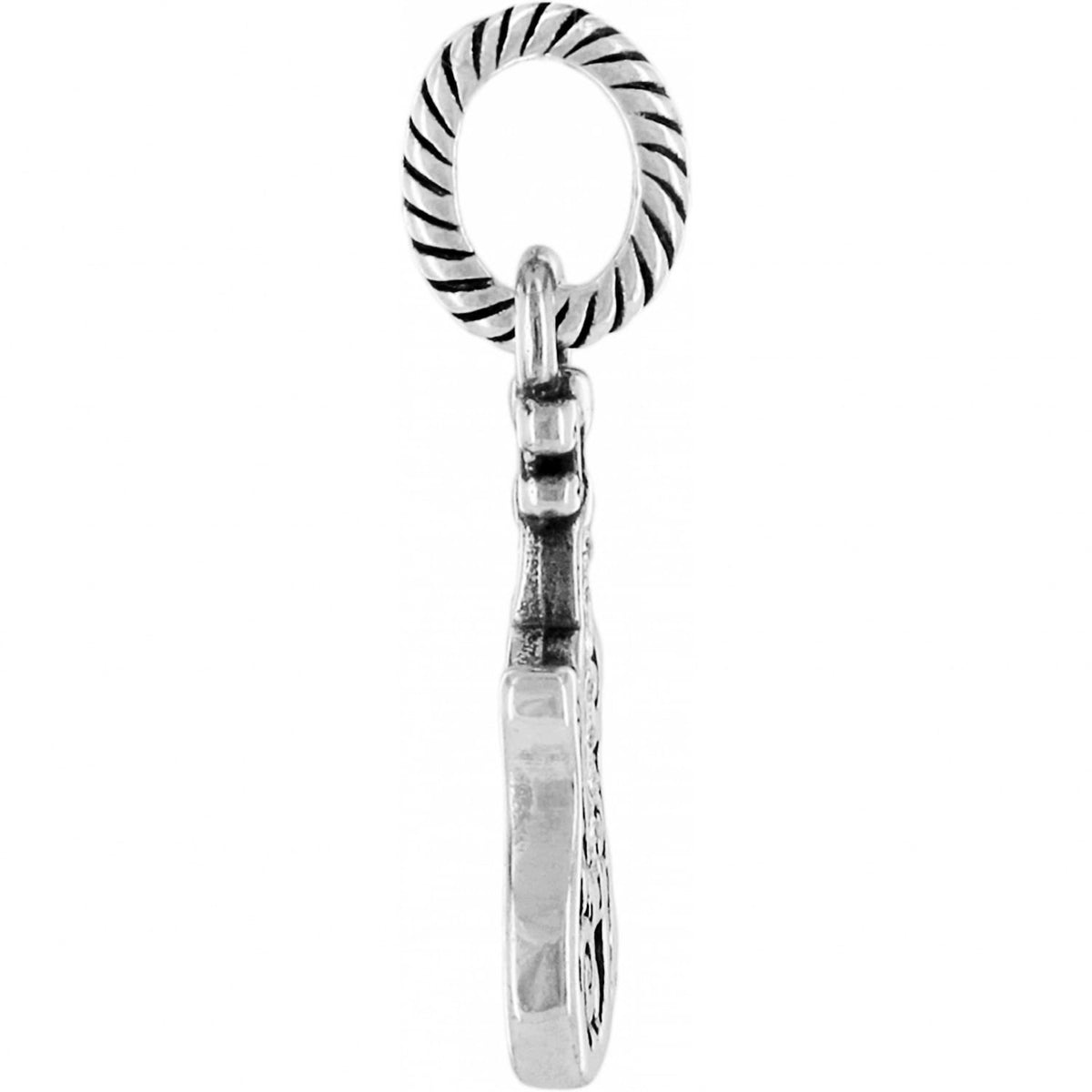 Brighton charm shown from the side with silver-plated rope-textured ring and hinged connector on a white background