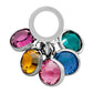 Brighton charm with pink, teal, yellow, blue, and magenta crystal drops and silver-plated ring on a white background
