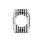 Brighton silver-plated bead charm with dotted grid pattern and ridged edges shown from the side on a white background