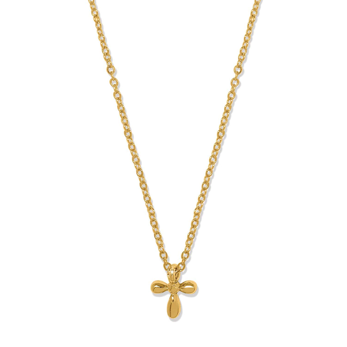 Brighton pendant necklace with gold-tone chain and small floral cross pendant on a white background