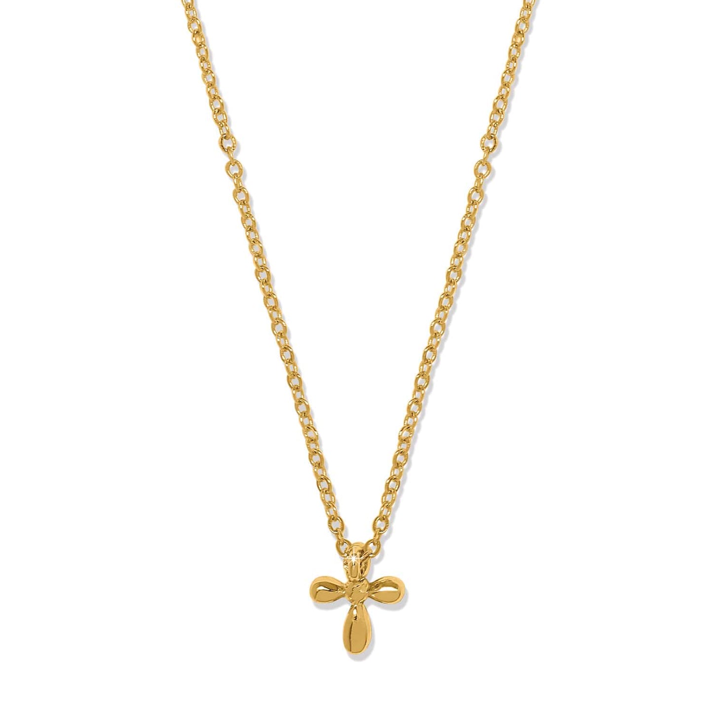 Brighton pendant necklace with gold-tone chain and small floral cross pendant on a white background