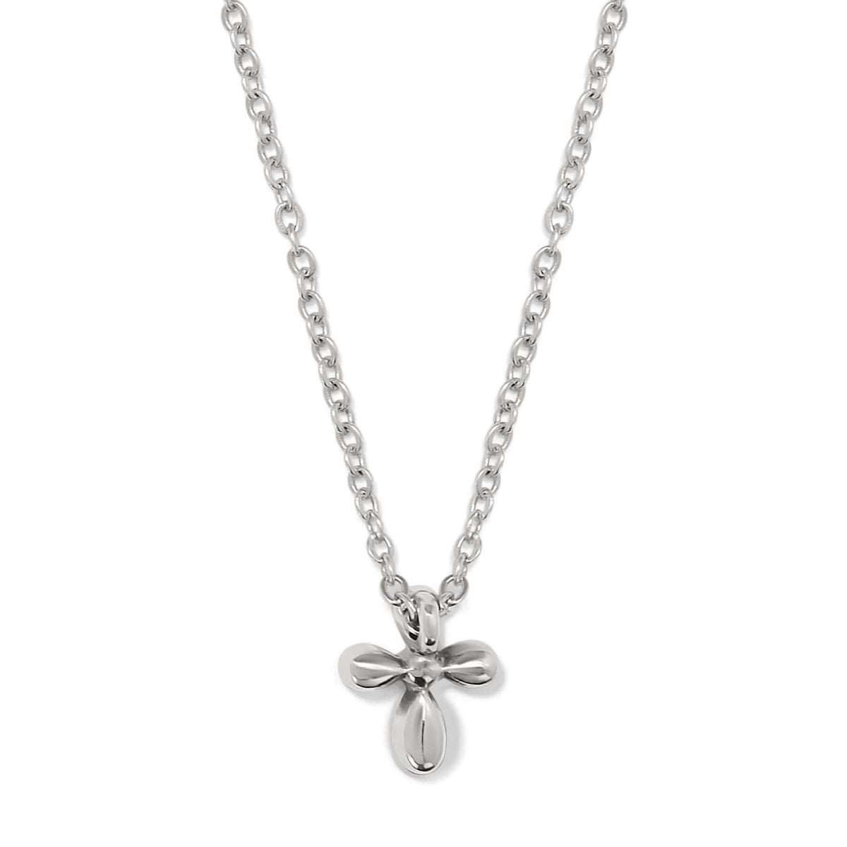 Brighton pendant necklace with silver-plated flower charm and cable chain on a white background