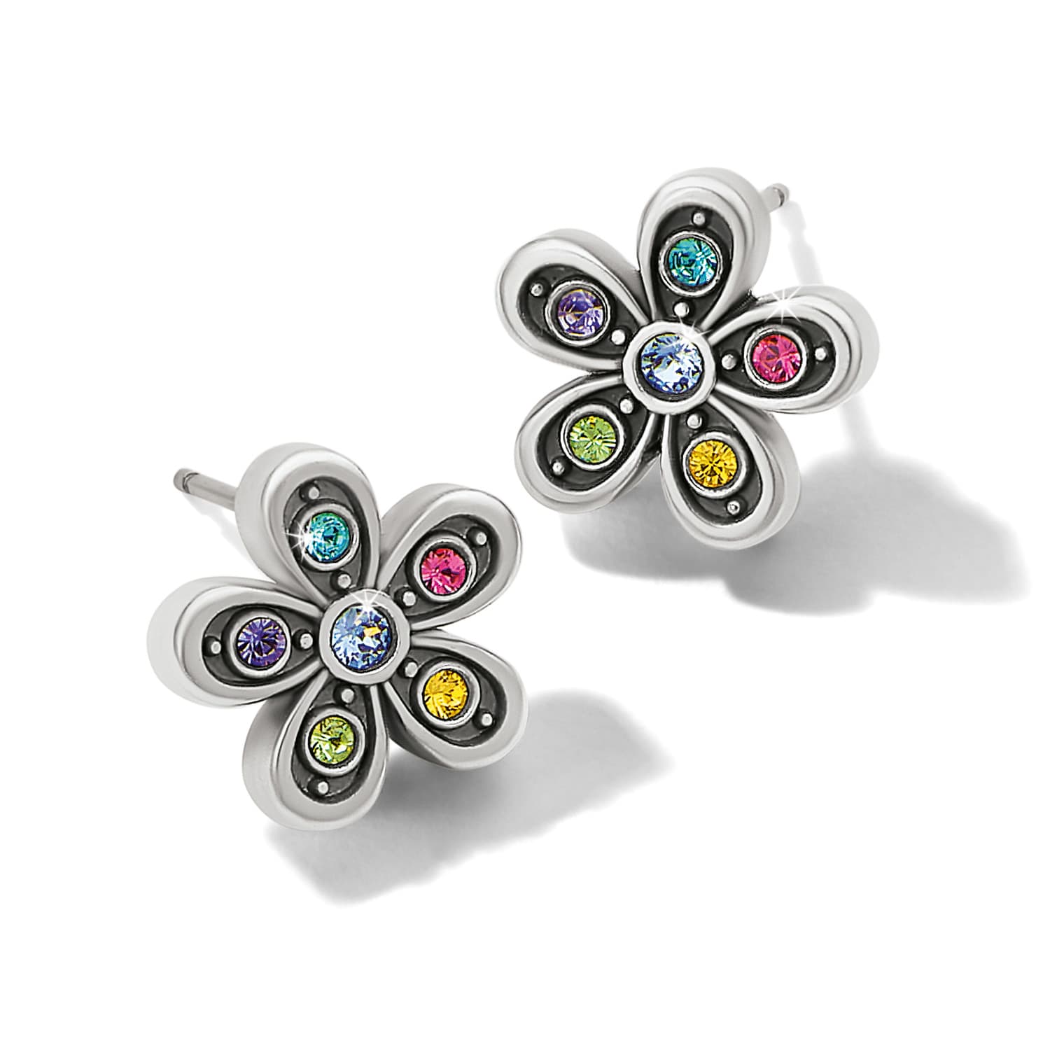 Enchanting Gem Flower Earrings silver-multi 2
