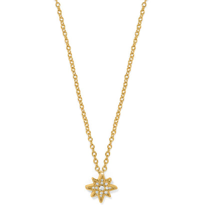 Brighton pendant necklace with gold-plated chain and starburst pendant featuring crystal accents on a white background