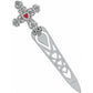 Brighton bookmark with silver-plated ornate cross top, red heart crystal, and heart cutout blade on a white background