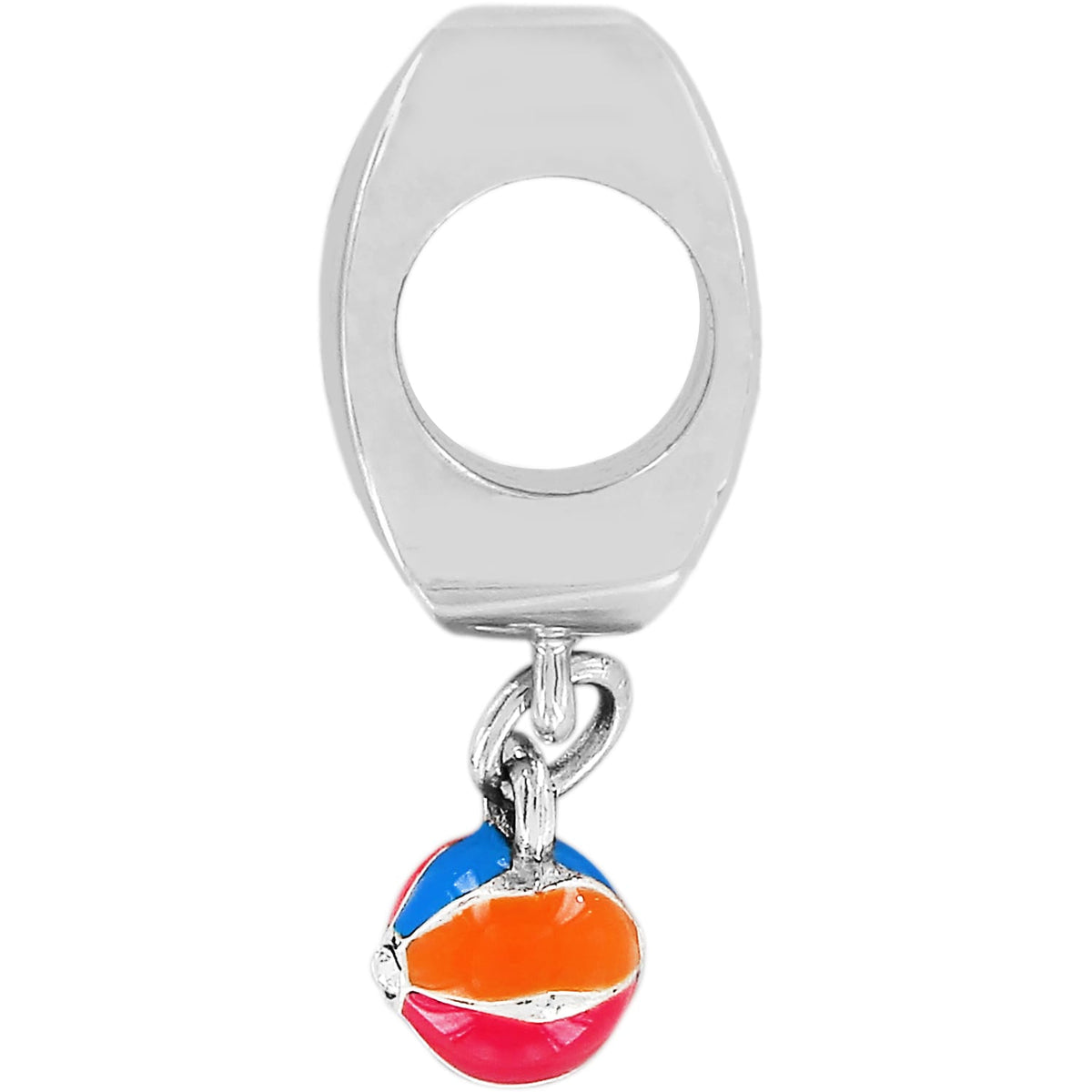 Brighton dangle charm bead with silver-plated finish and colorful blue, orange, and pink beach ball on a white background