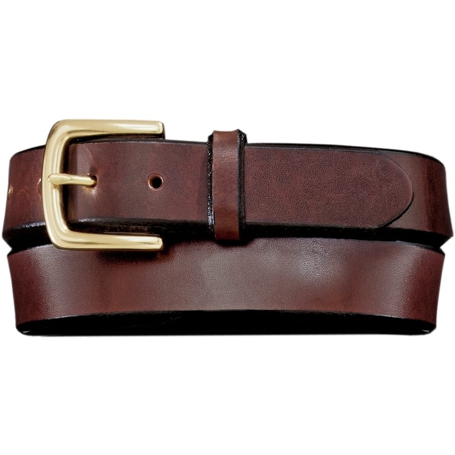 Brighton brown leather belt with gold-tone buckle and single keeper loop on a white background