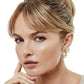 Model wearing Brighton two-tone doorknocker earrings with hammered silver-tone circle and gold-tone accent loop