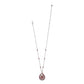 Brighton pendant necklace with red enamel teardrop, floral design, silver-plated chain, and red crystal beads on a white background