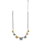 Brighton two-tone necklace with silver and gold butterfly charms and crystal accents on a white background