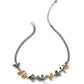 Brighton necklace with silver-tone chain and two-tone silver and gold flower cluster centerpiece on a white background