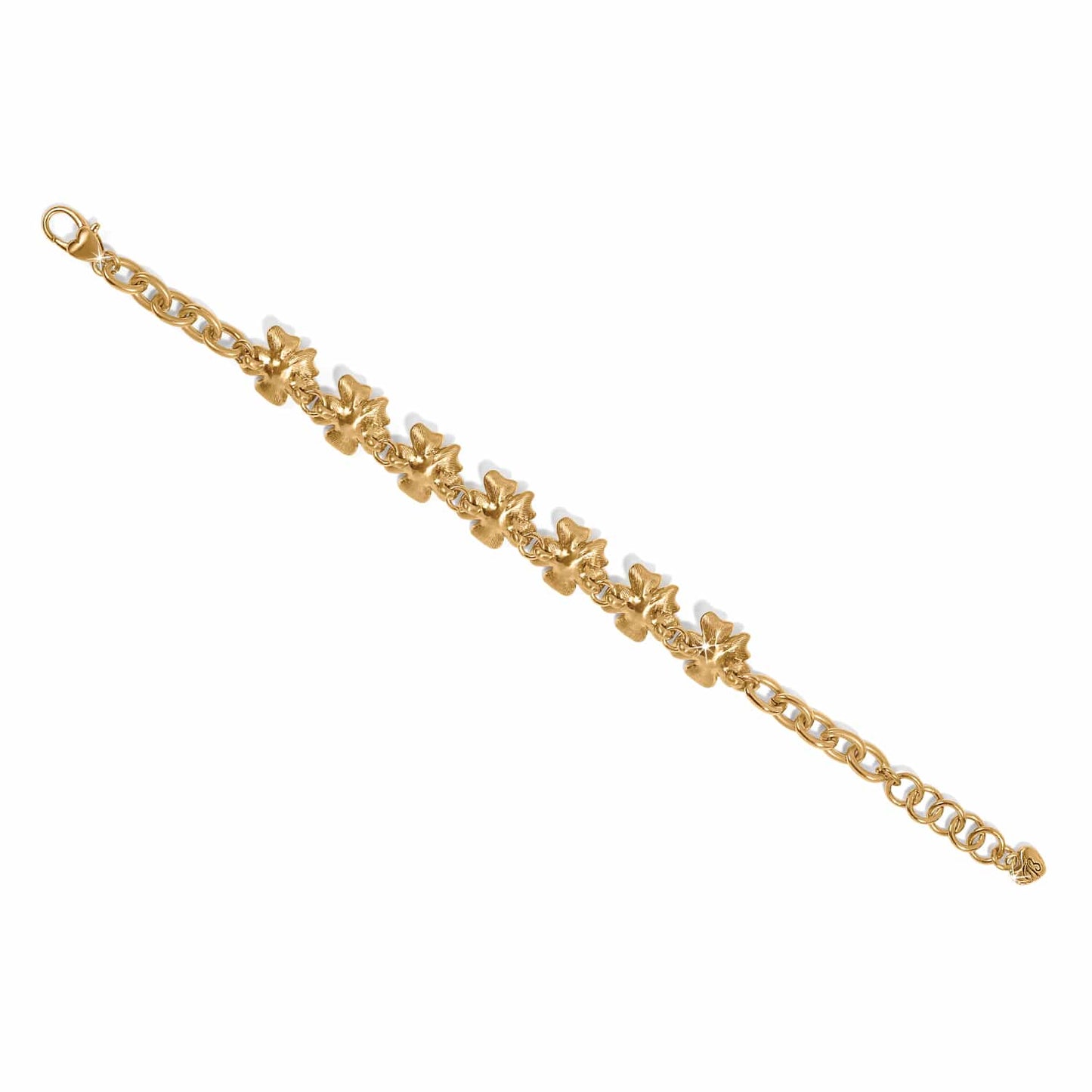 Brighton bracelet with gold-plated floral links and chain accents finished with a lobster clasp on a white background