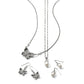 Brighton silver-plated butterfly necklace and earrings with rice pearl drop necklace and matching pearl earrings on a white background