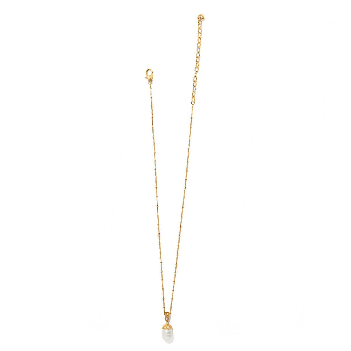Brighton pendant necklace with rice pearl drop, crystal accents, and gold-tone chain with lobster clasp on a white background