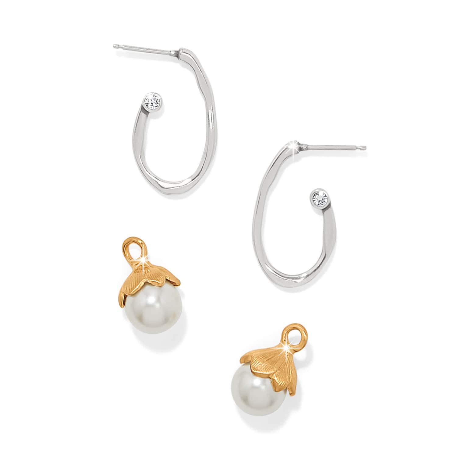 Everbloom Pearl Hoop Earrings silver-gold 2