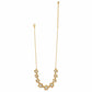 Brighton gold-plated chain necklace with flower stations centered by glass pearls on a white background