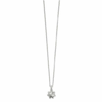 Brighton pendant necklace with silver-plated flower charm and delicate rolo chain on a white background