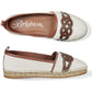 Brighton leather espadrille flats in white with braided brown detail and jute trim, shown from above on a white background