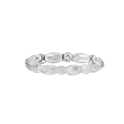 Brighton ring with silver-plated oval beaded band and evenly spaced crystal accents on a white background