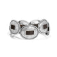 Brighton leather belt with large oval silver-tone engraved concho medallions and rope-edge borders on a white background