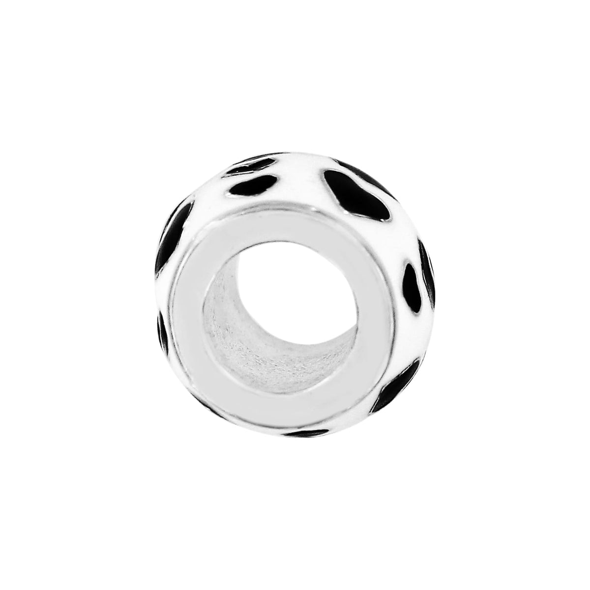 Brighton silver-plated spacer charm shown from the side with cut-out oval openings and center threading hole on a white background