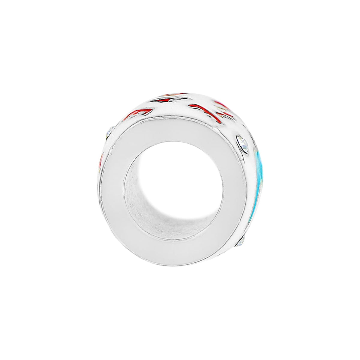Brighton charm bead shown from the side with silver-plated finish, enamel details, and crystal accents on a white background