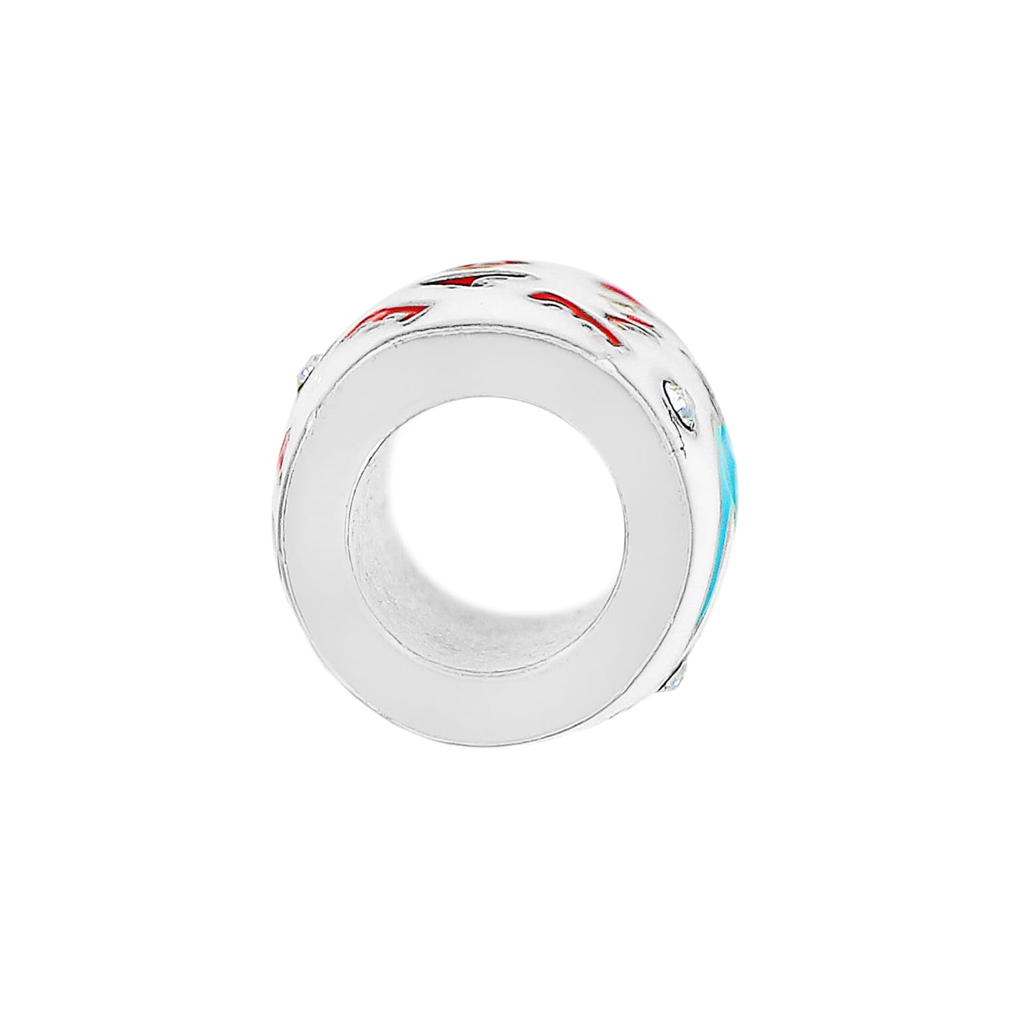 Brighton charm bead shown from the side with silver-plated finish, enamel details, and crystal accents on a white background