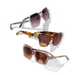 Brighton sunglasses trio in silver-tone wire, tortoise shell, and translucent pink square frames with gradient lenses on a white background