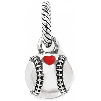 Brighton baseball charm with silver-plated finish, stitched detailing, and red enamel heart accent on a white background