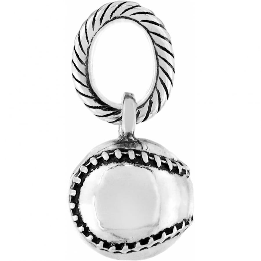 Brighton charm with silver-plated rope-textured bail and beaded-edge round polished medallion on a white background