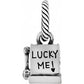Brighton slot machine charm with silver-plated finish and "Lucky Me!" engraved detail on a white background