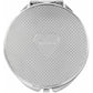 Brighton round compact mirror with silver-tone woven texture and engraved heart emblem on a white background