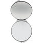 Brighton compact mirror shown open with two round silver-tone mirrored surfaces and hinged case on a white background
