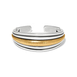 Brighton cuff bracelet with two-tone silver and hammered gold center band design on a white background