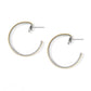 Brighton hoop earrings with two-tone silver and gold finish and post backs on a white background