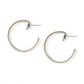Brighton hoop earrings with two-tone silver and gold finish and post backs on a white background