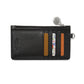 Brighton black leather card case with zip top, multiple card slots, and silver-tone medallion zipper pull on a white background